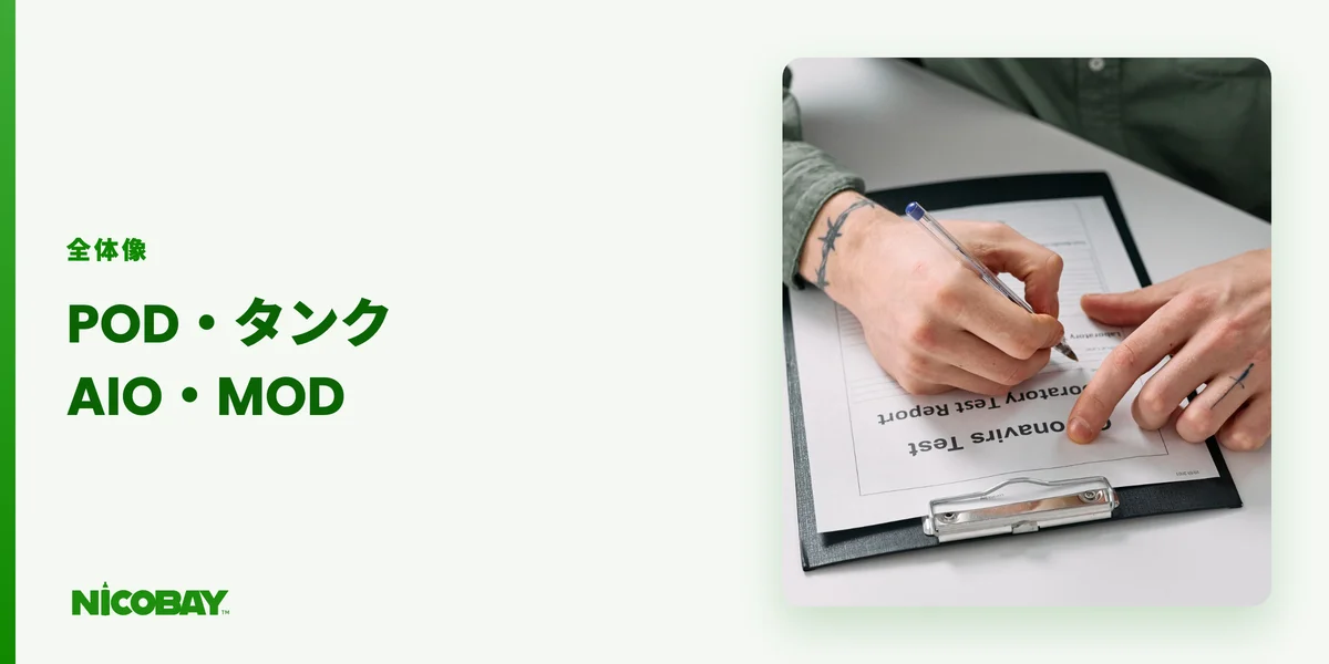 AspireベイプのラインナップをPOD型・MTLタンク・一体型・MODの4系統で整理した見出し画像